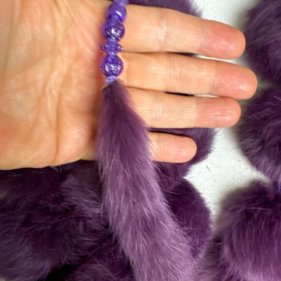 Pom Pom Real Rabbit Fur Scarf Purple - Picture 3 of 4